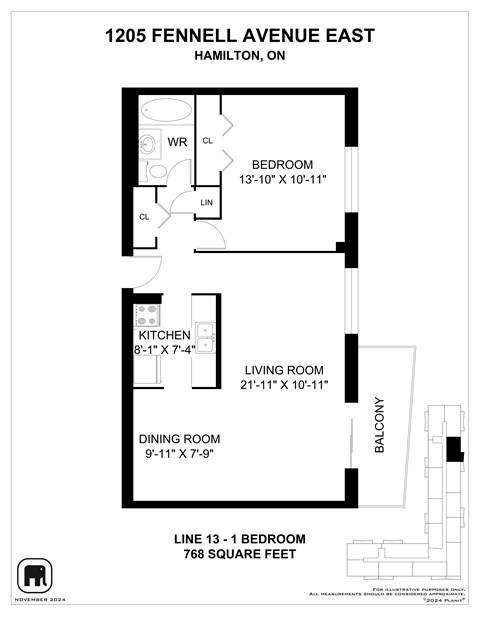 A floor plan for a home at 1205 Fennell Avenue East in Hamilton, Ontario.
